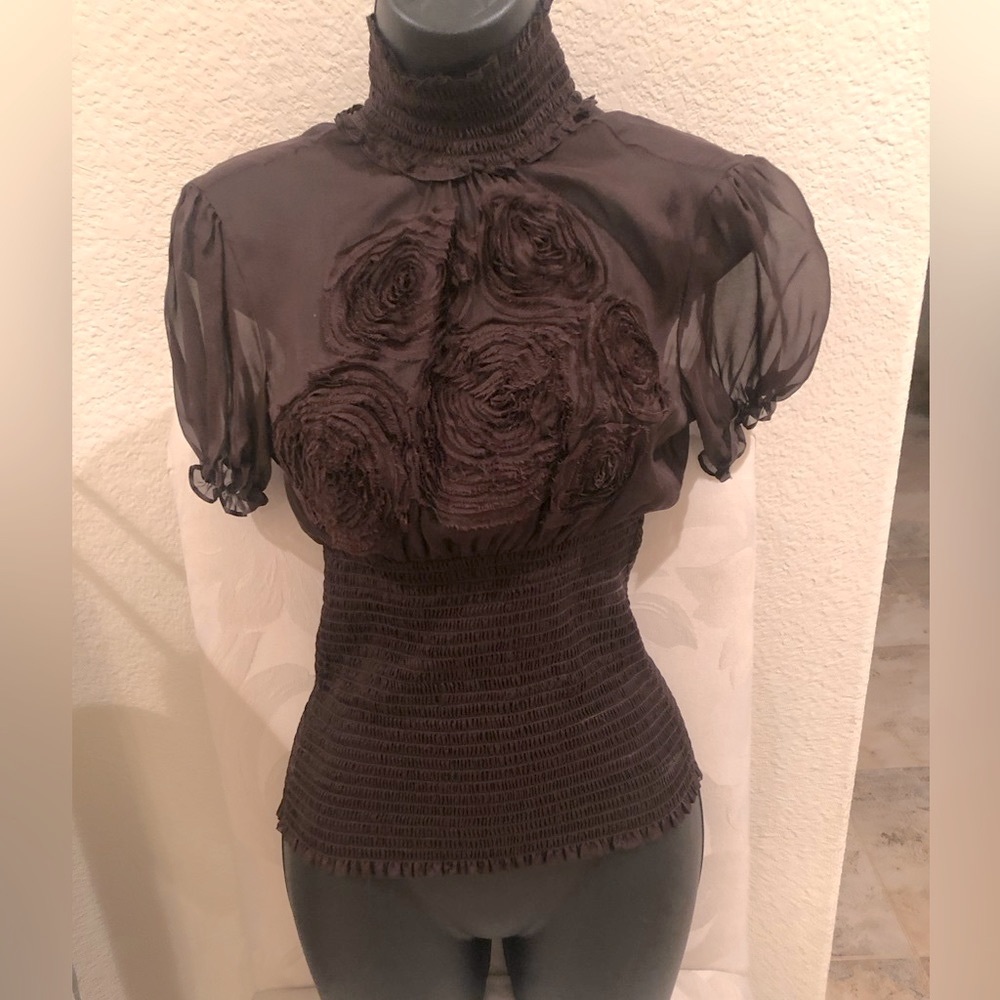 BEBE BEAUTIFUL BLOUSE IN A DEEP BROWN